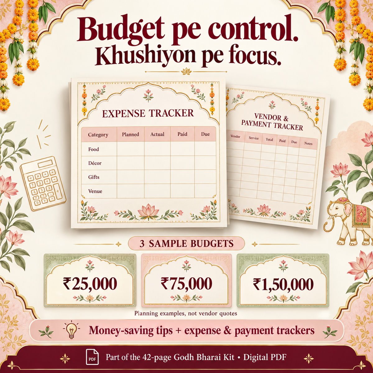 Godh Bharai Complete Planning Kit (Hindi + English) – Budget, Invitations, Anchor Script & Games PDF